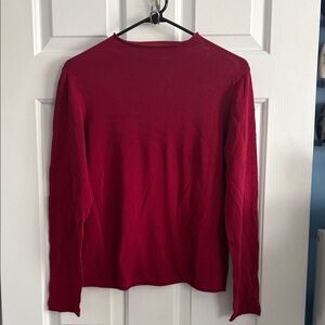 Eileen Fisher Bateau Neck Long Sleeve Cotton Blouse Top Red Size M